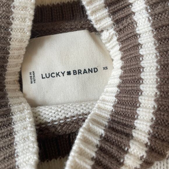 Lucky Brand Oversized Cashmere Cotton Blend Sweater | Chocolate Stripe NWOT XS - Picture 3 of 10